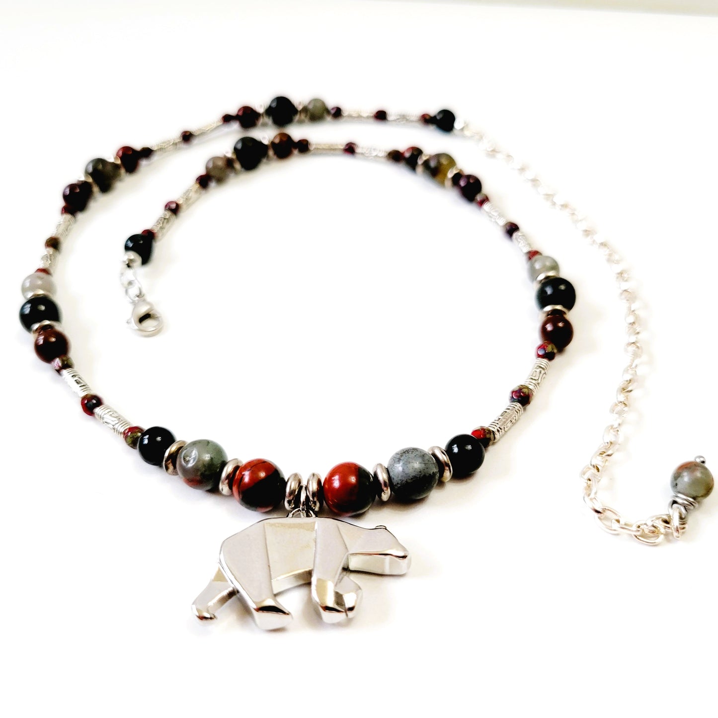 raw bloodstone bear necklace
