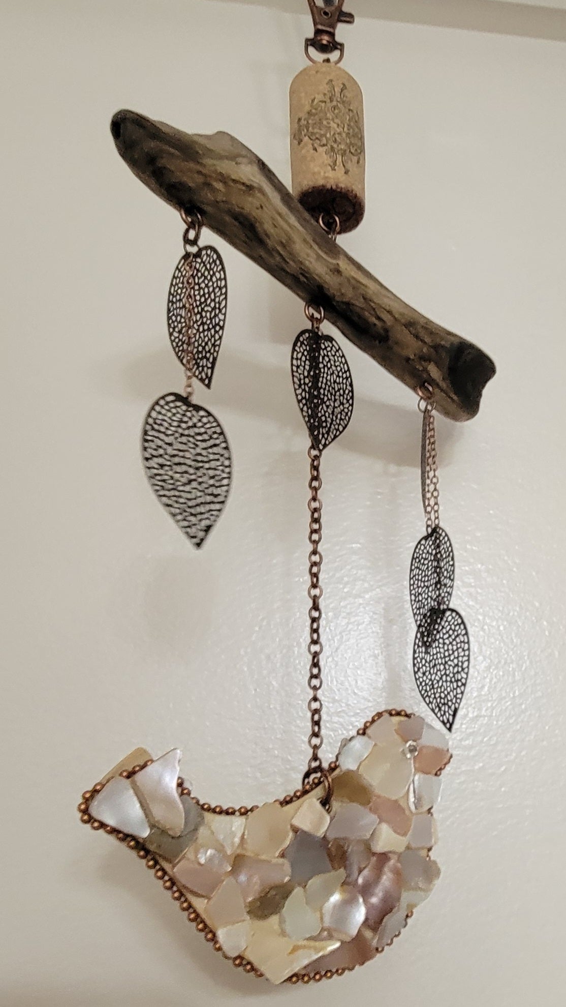 wood & cork cream mosaic bird sculpture