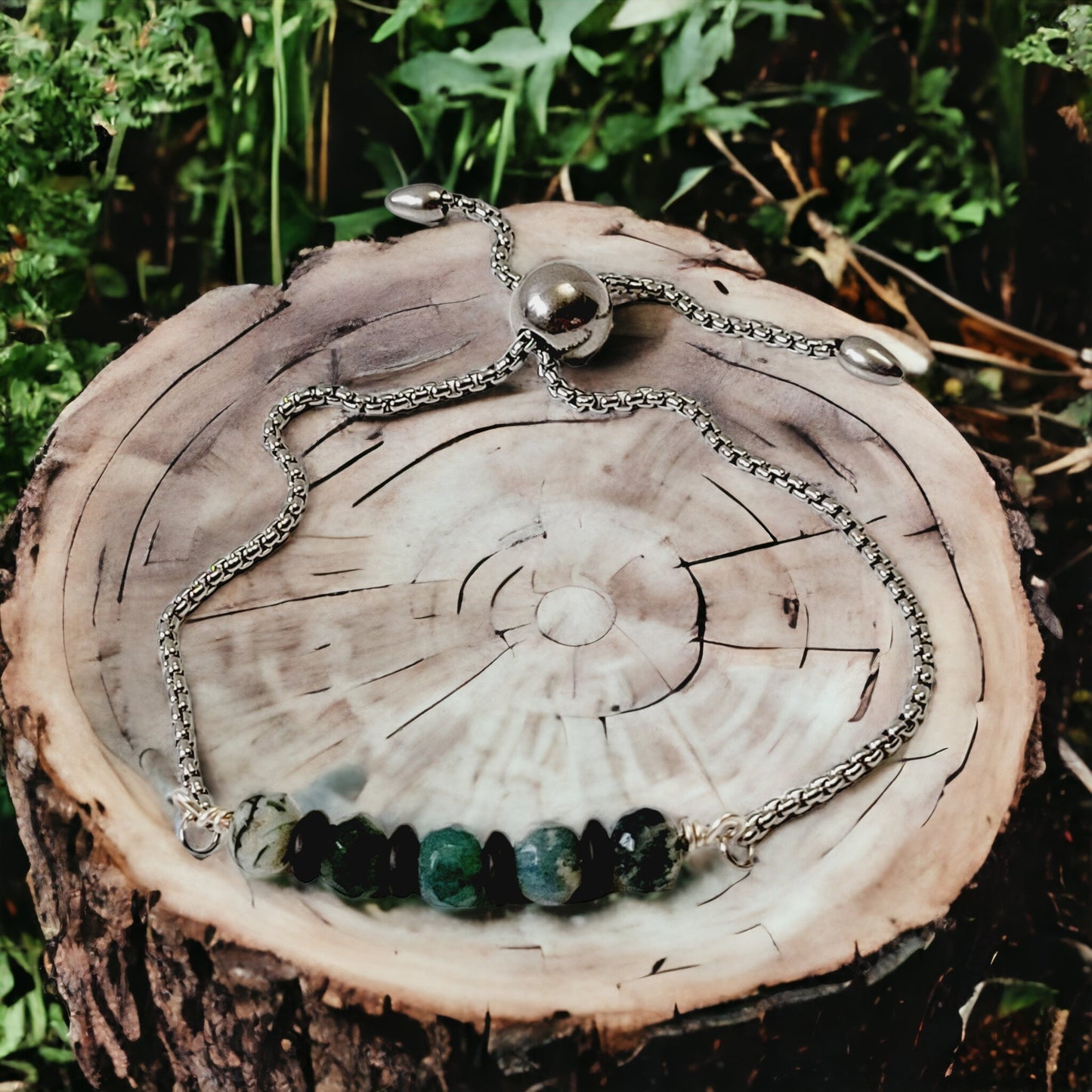 raw moss agate bracelet