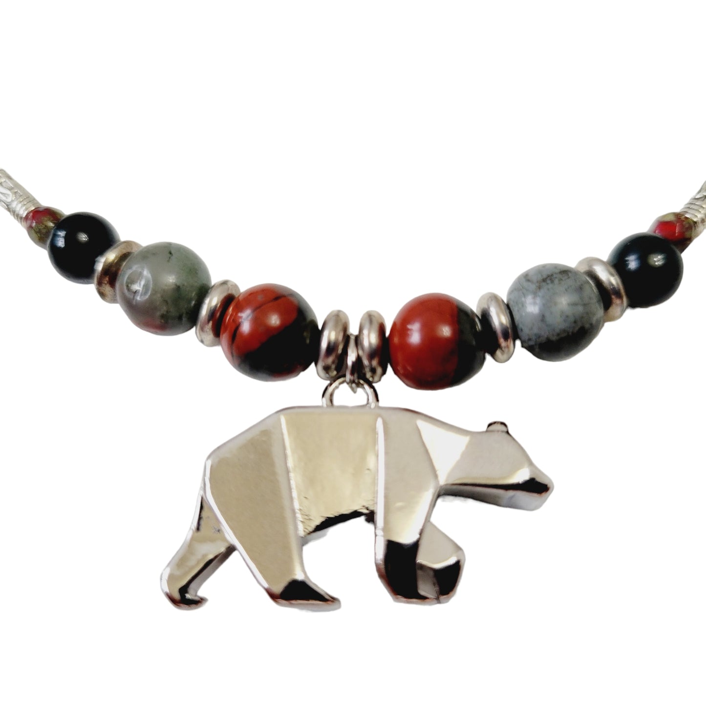 raw bloodstone bear necklace