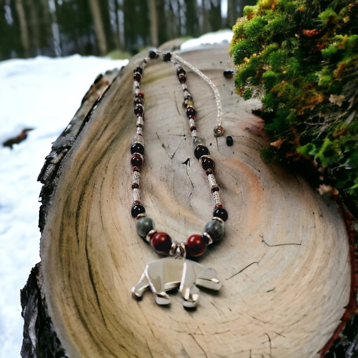 raw bloodstone bear necklace
