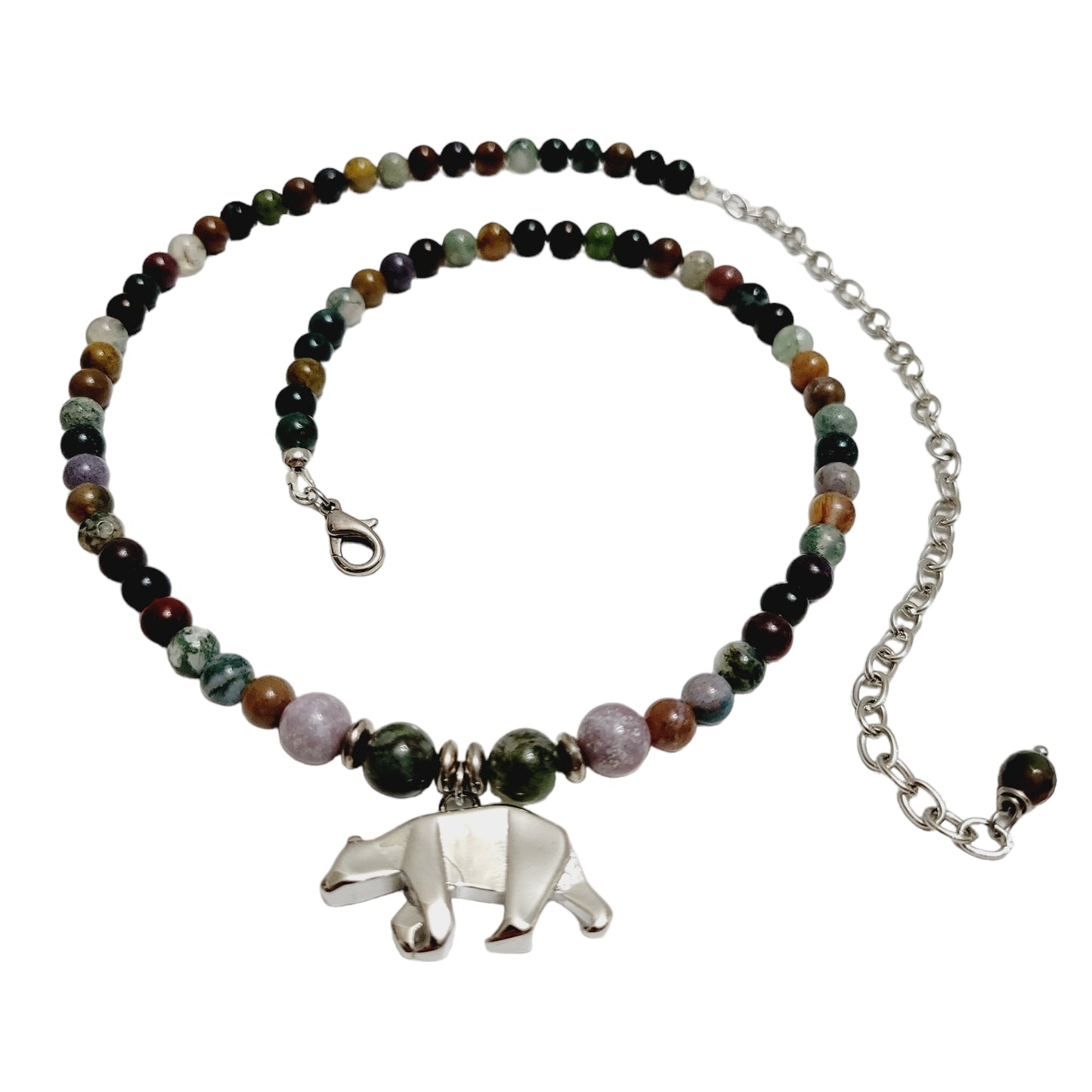 raw Indian agate bear necklace