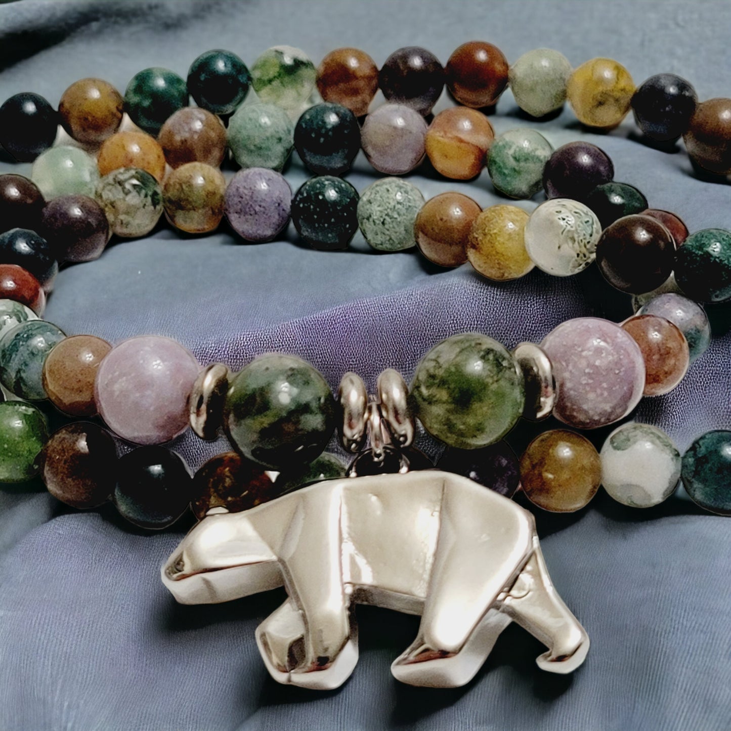 raw Indian agate bear necklace