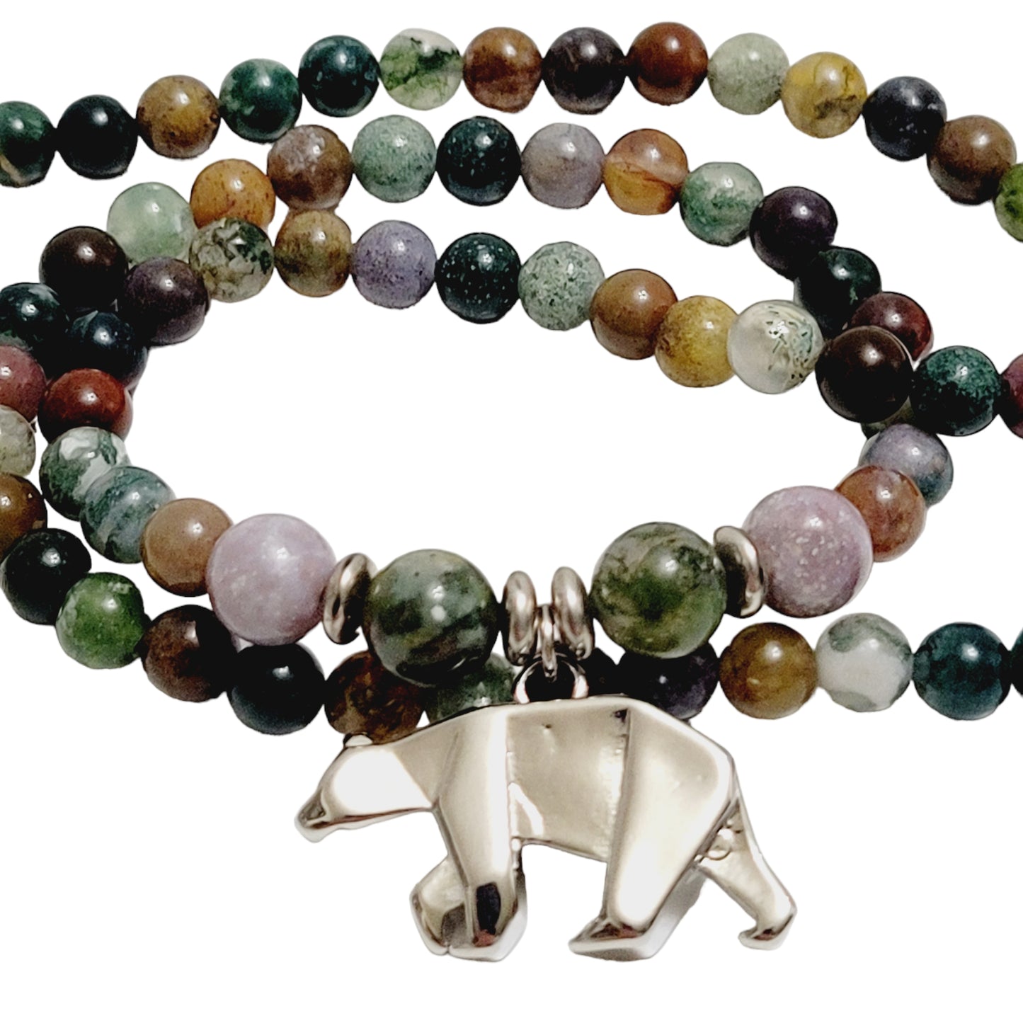 raw Indian agate bear necklace